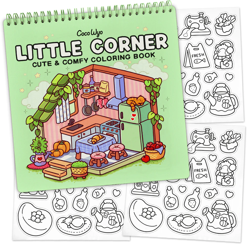 Little Corner Coloring Book (Spiral-bound) & Sticker Set